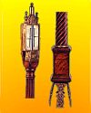 Daniel Quare's portable column barometer; detail of top of column and detail of feet at the bottom of column